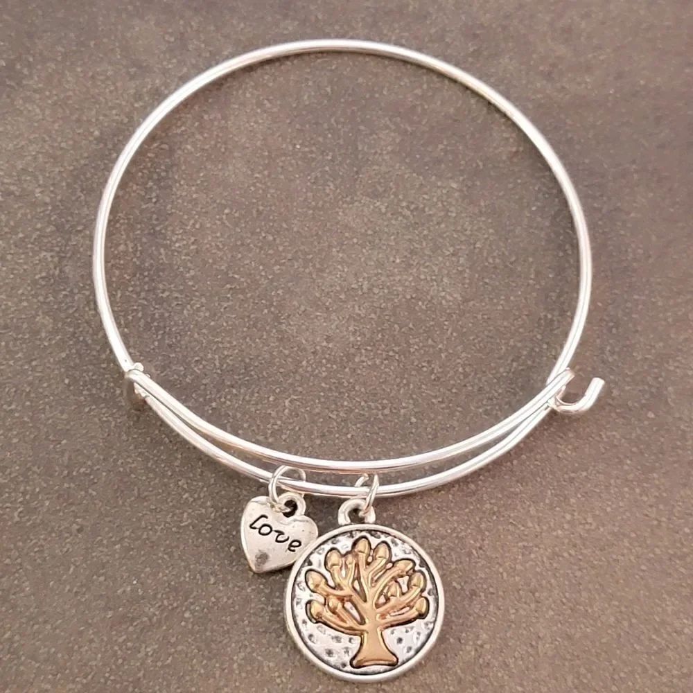 NEW Silver Tree of Life Love Heart Expandable Charm Bracelet